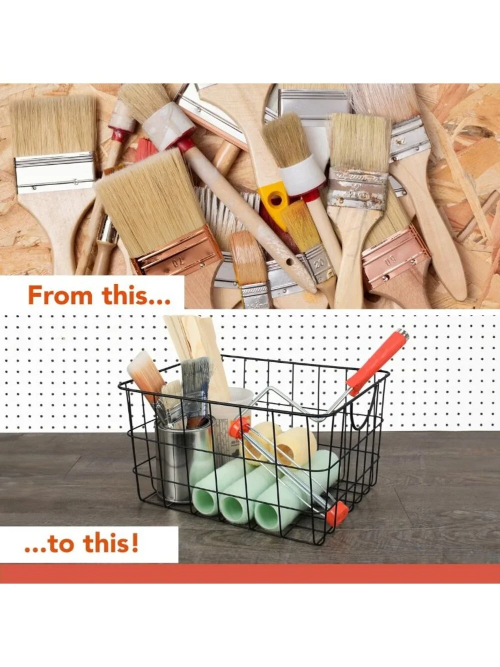 Large Black Metal Wire Basket with Handle - Utility Storage Bin for Kitchen